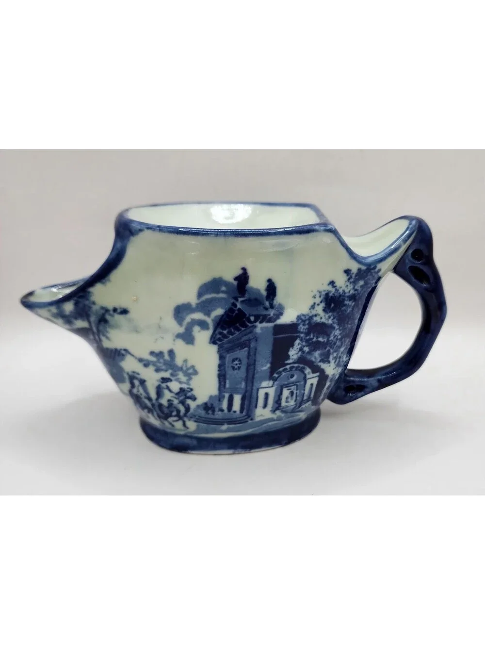 Vintage Victoria Ironstone Shaving Cup, Flow Blue Transferware, English Village